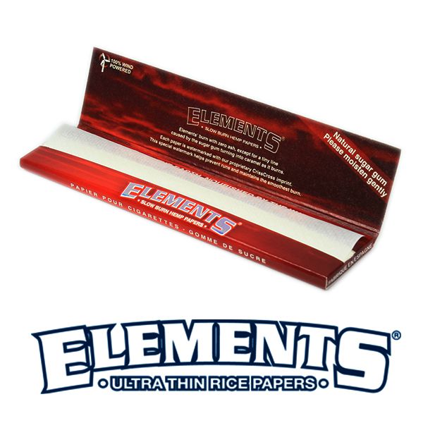 ELEMENTS Red Slow burning Hemp Rolling Paper King Size Slim open pack