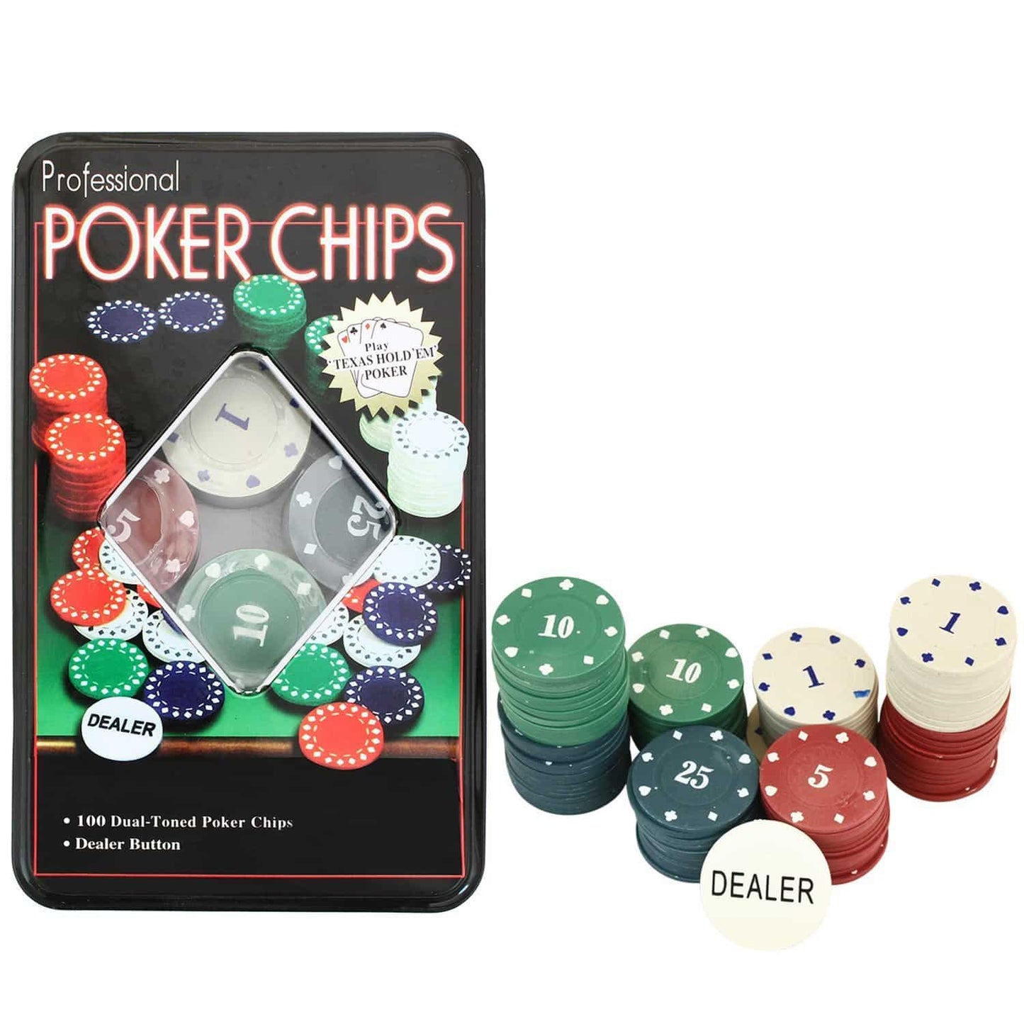 Poker Chips Set Game - 100 Colorful Chips