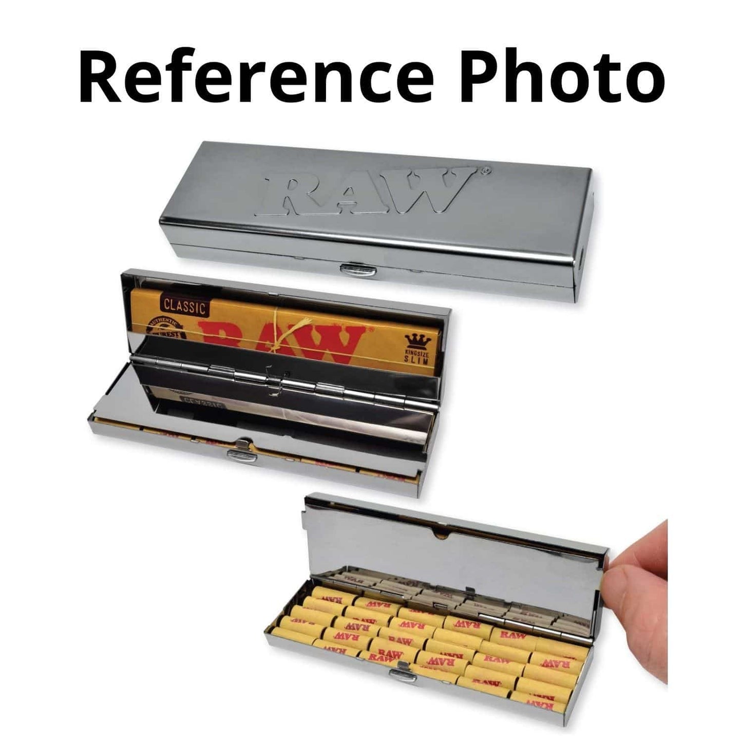 RAW Stainless Steel Rolling Paper & Tips Case - Container Open Pack