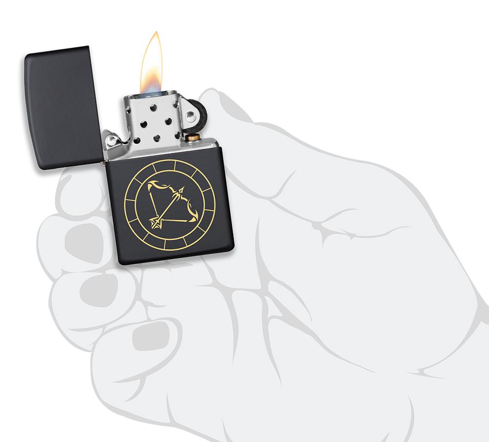 Zippo Lighter - Sagittarius Zodiac Sign Design in hand