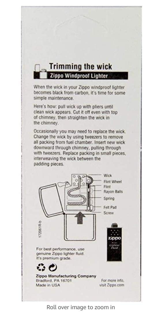 Zippo Wick 2425 Windproof Backside Details
