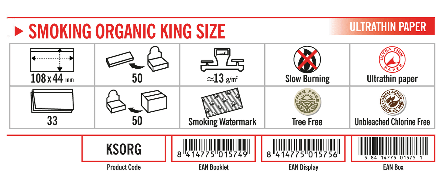 smoking organic rolling paper dimensions and size