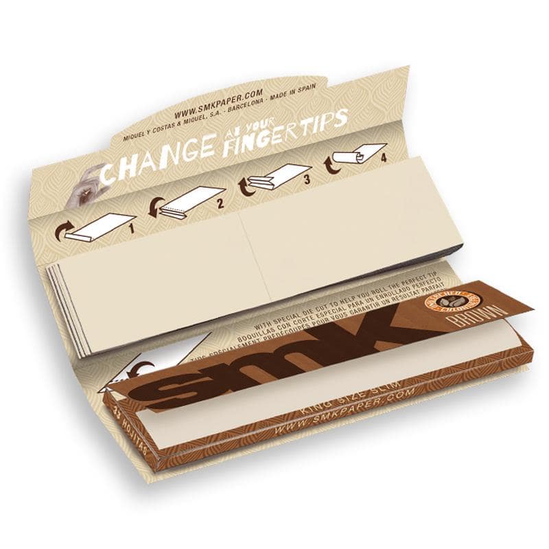 smk brown rolling paper king size slim with filter tips, open pack