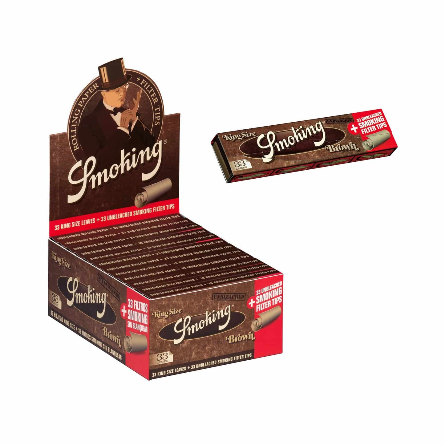 smoking brown unbleached rolling paper + tips box