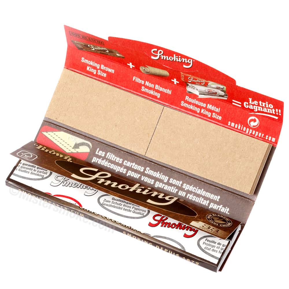 smoking brown rolling paper + tips open pack