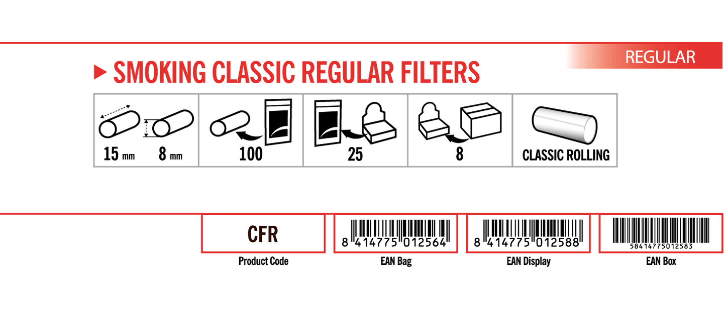 Smoking Classic Regular Filter Dimensions
