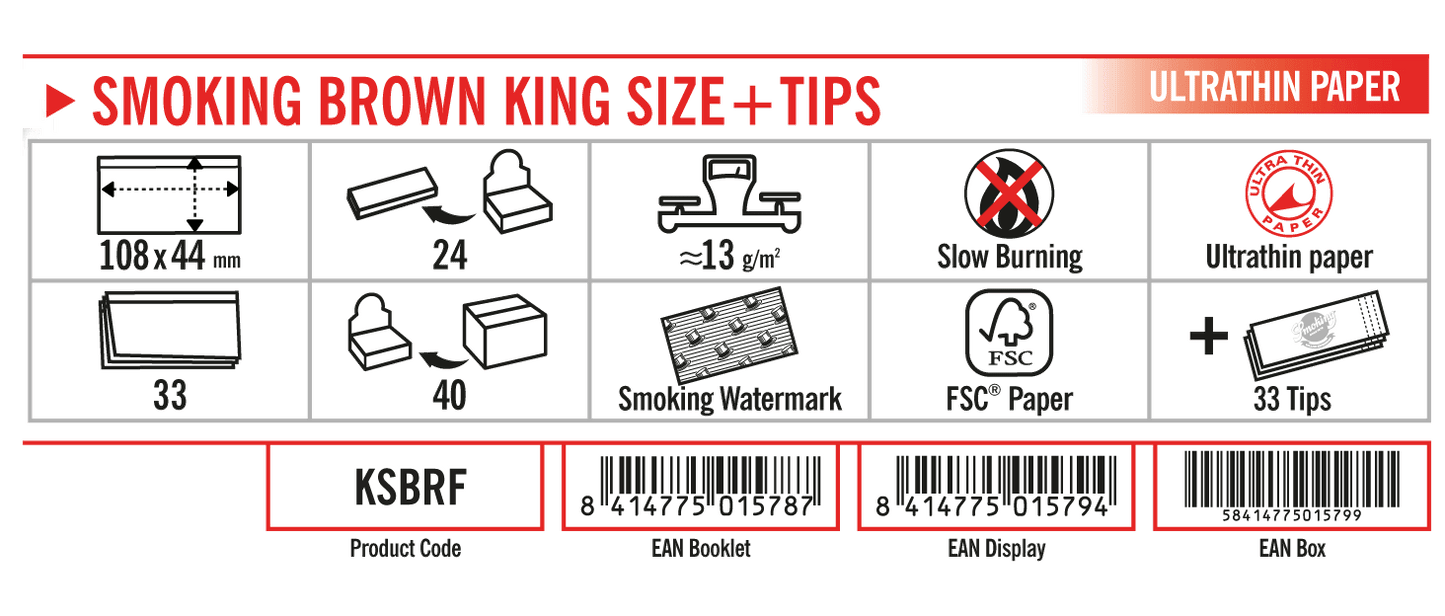 smoking brown king size + tips dimensions