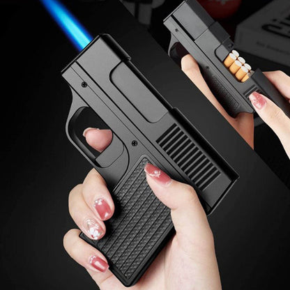 Mini Gun Lighter with case in hand