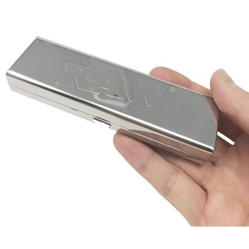 RAW Stainless Steel Paper Case - King Size Rolling Paper Container in hand