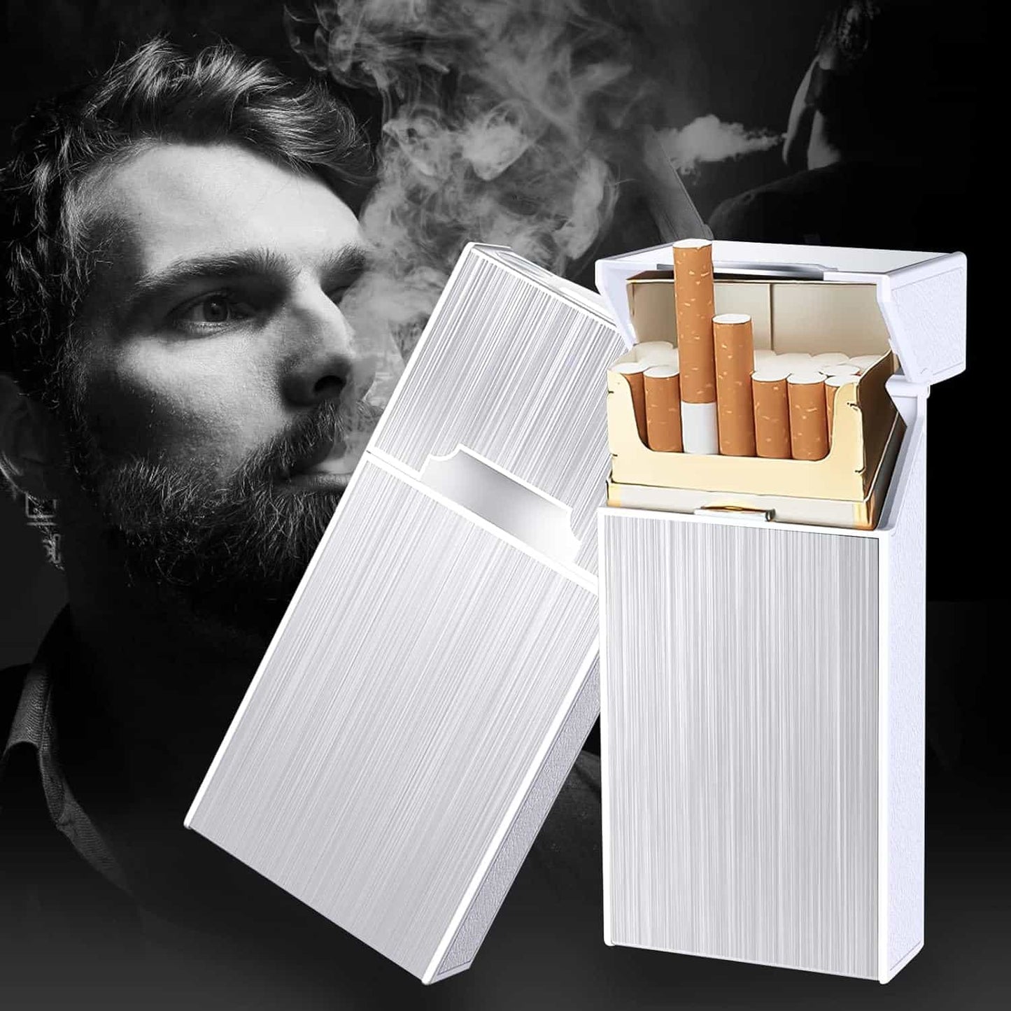 Slim cigarette case with lighter smoking