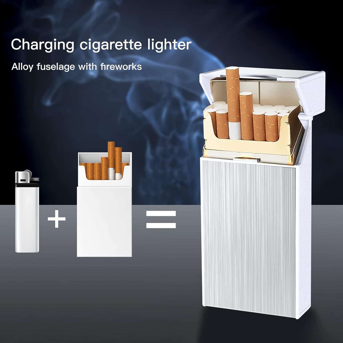 Slim cigarette case with lighter infographic