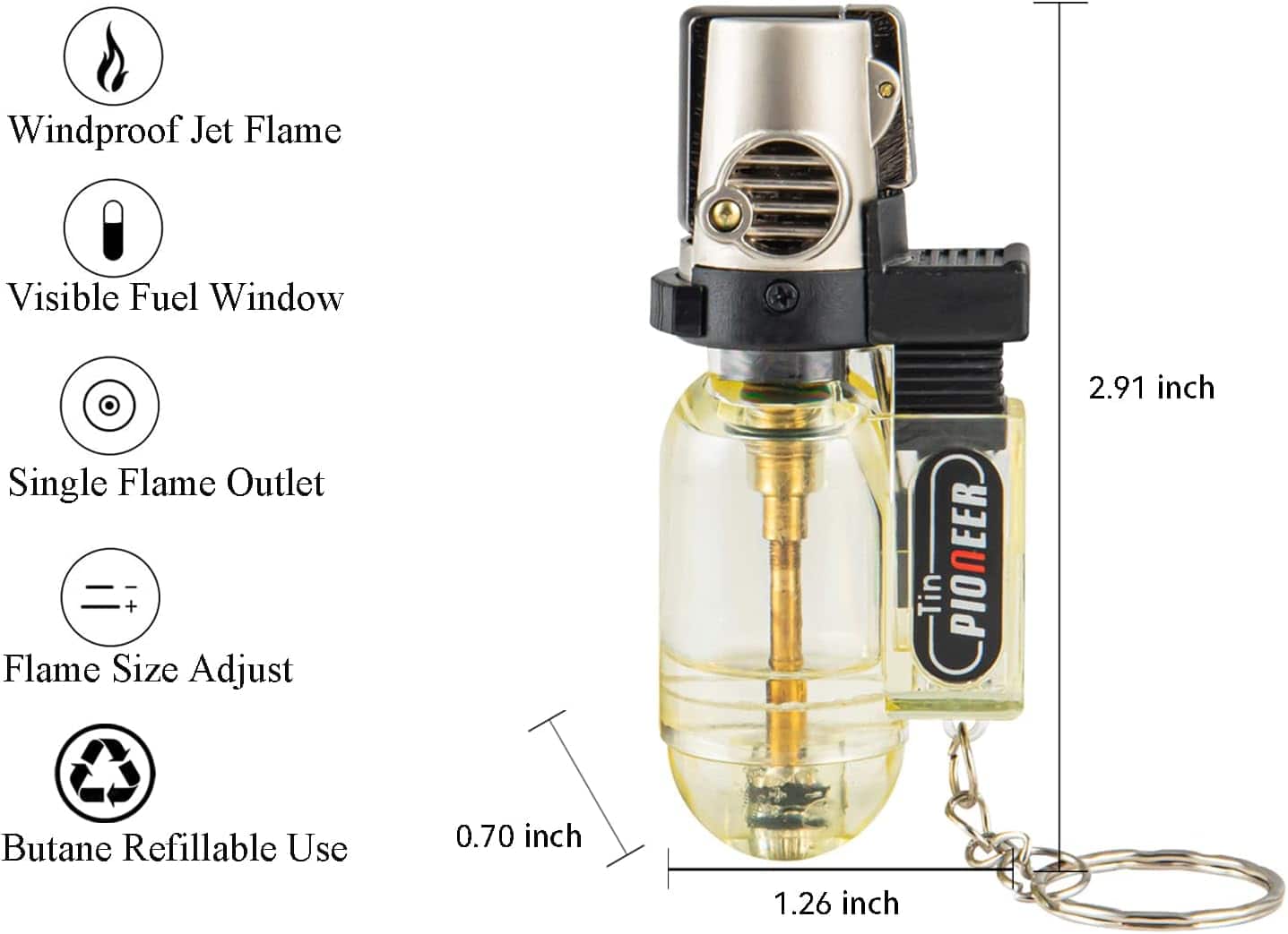 Tin Pioneer Lighter dimensions and features