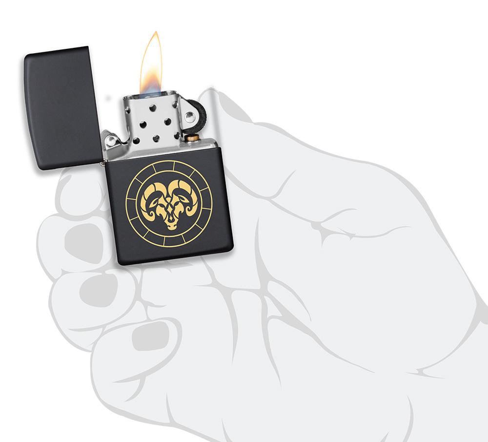 Zippo Lighter - Aries Zodiac Sign Design in hand