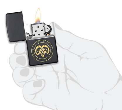 Zippo Lighter - Aries Zodiac Sign Design in hand