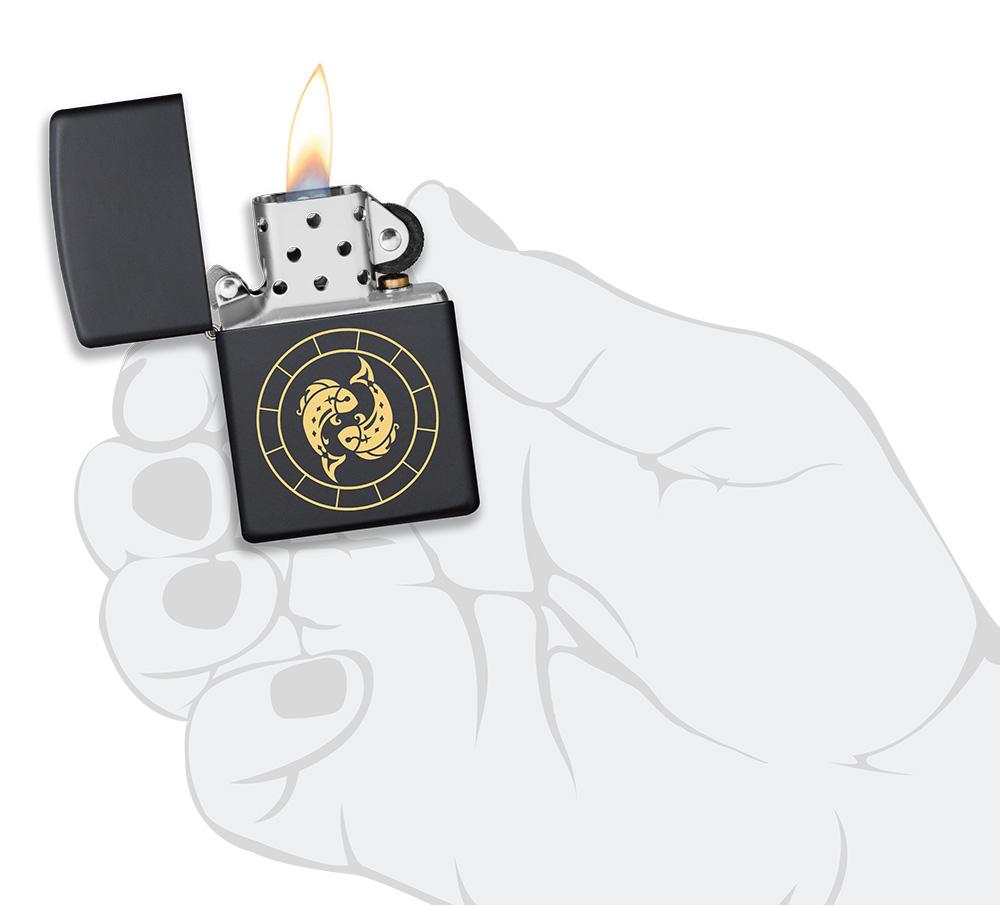 Zippo Lighter - Pisces Zodiac Sign Design in Hand