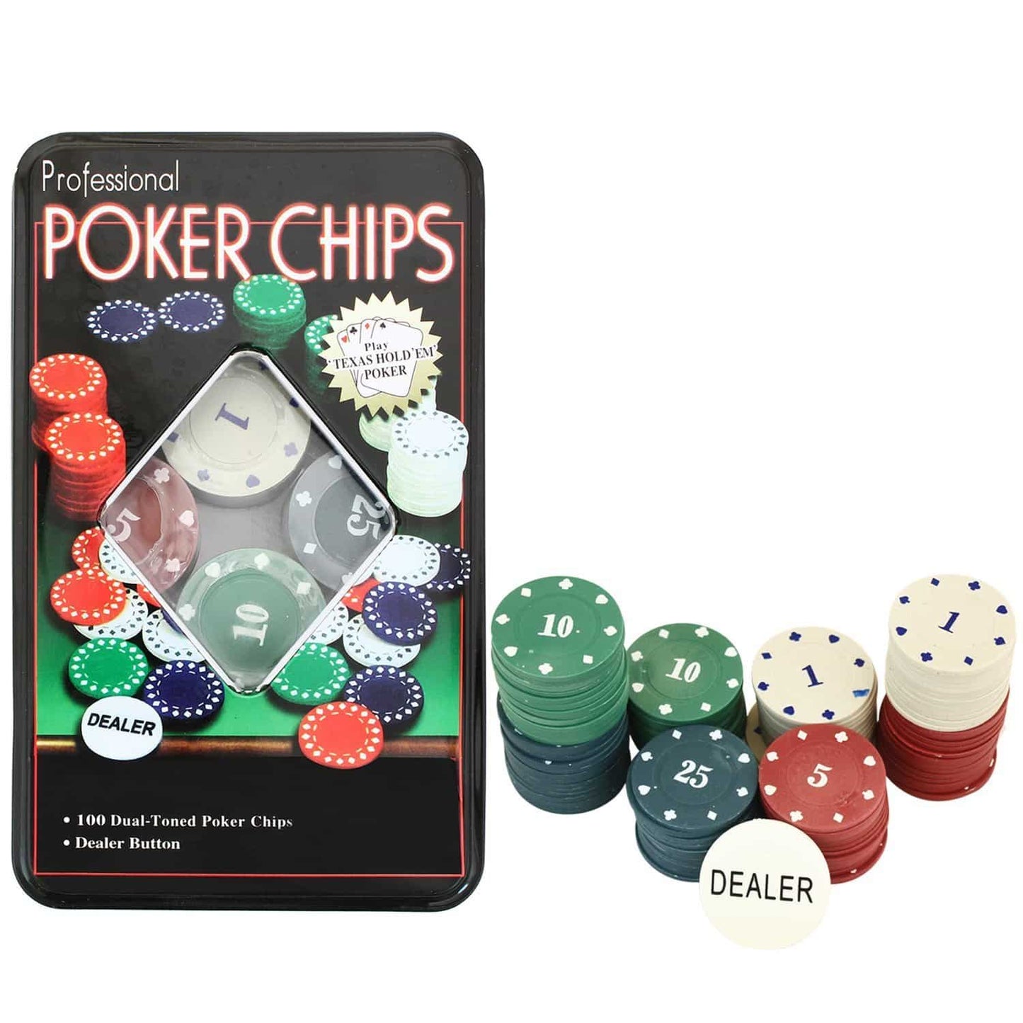 Poker Chips Set Game - 100 Colorful Chips 