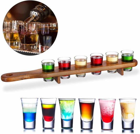 Wooden 6 Shot Glass Holder Paddle Plate