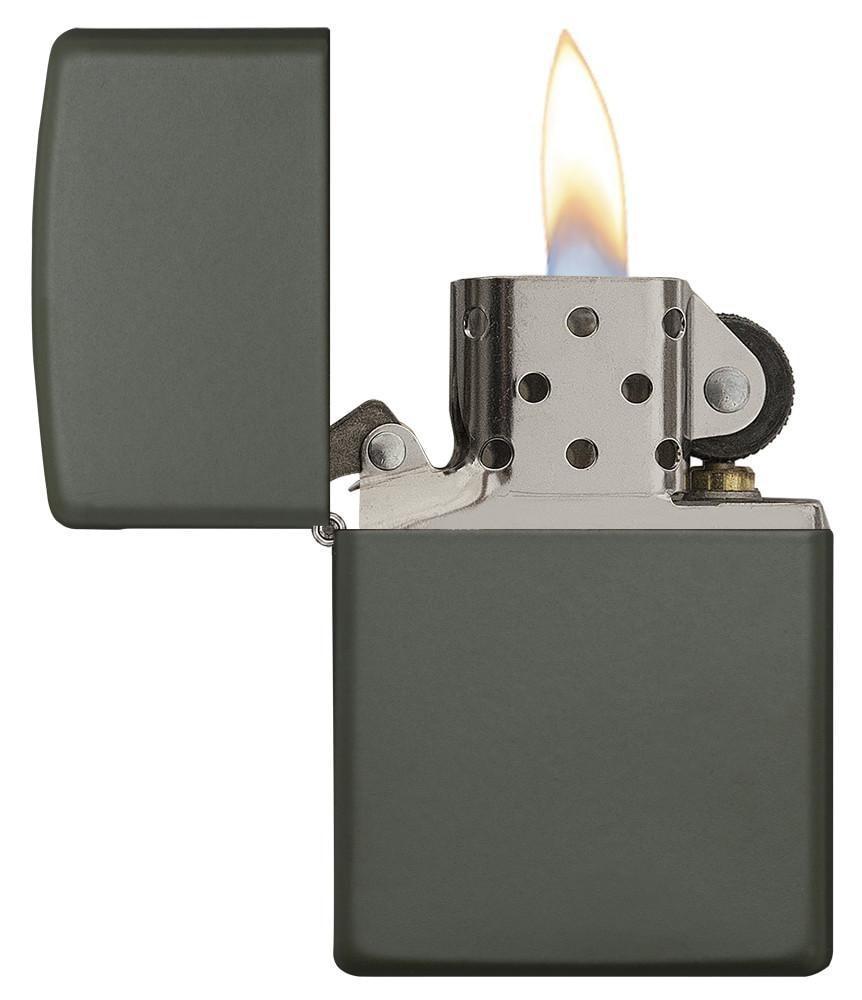 Zippo Classic Matte Green Lighter Lit