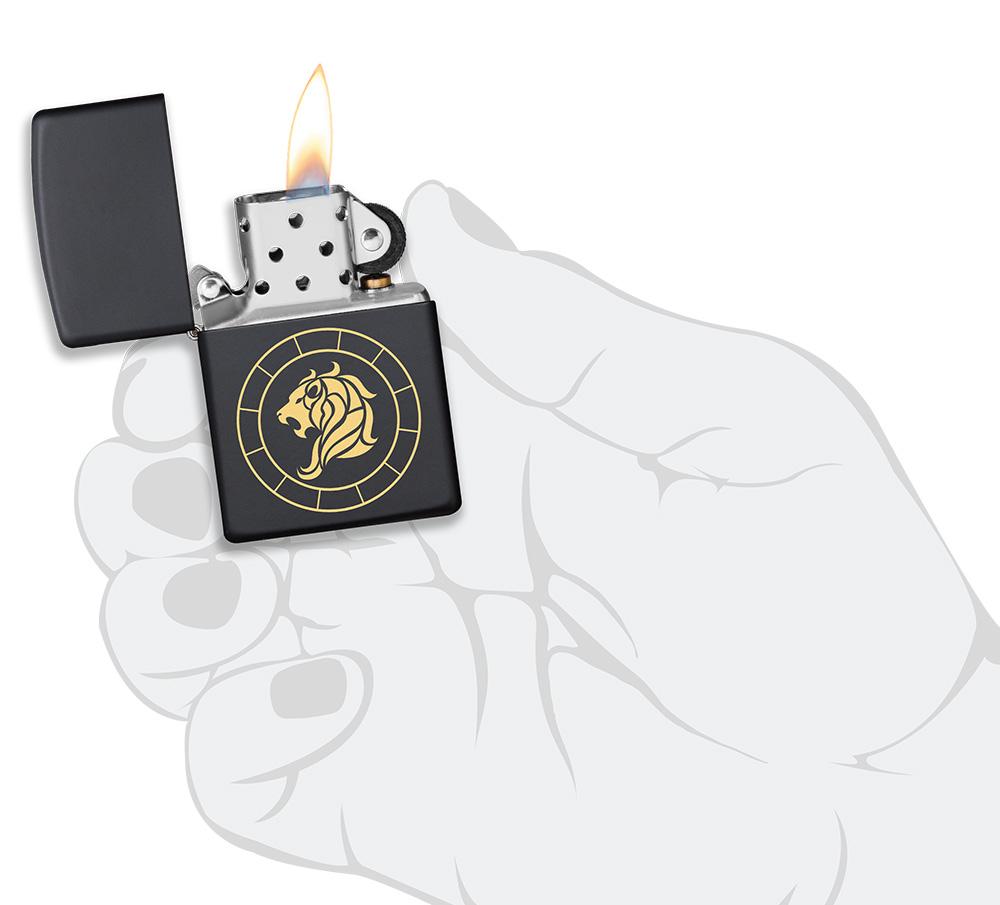 Zippo Lighter - Leo Zodiac Sign Design in hand