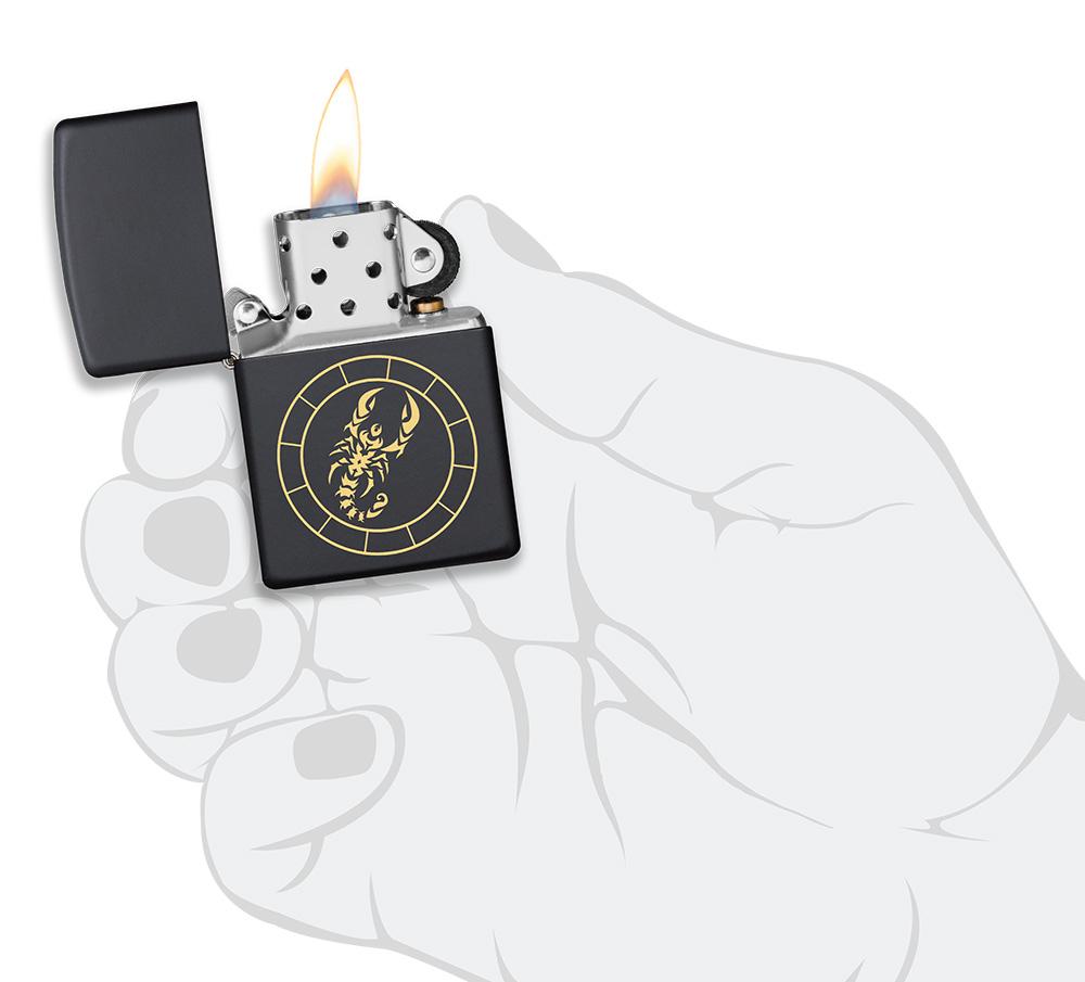 Zippo Lighter - Scorpio Zodiac Sign Design in hand