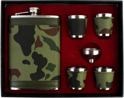 Army Camouflage Hip Flask & Shot Glasses Set