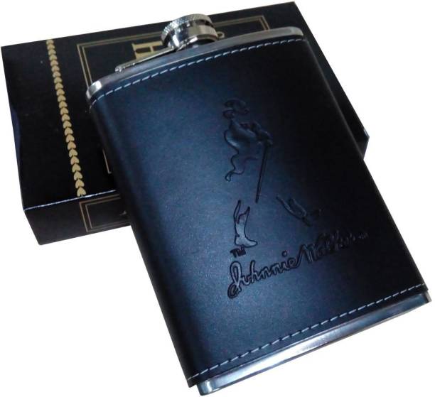 black leather jonnie walker hip flask