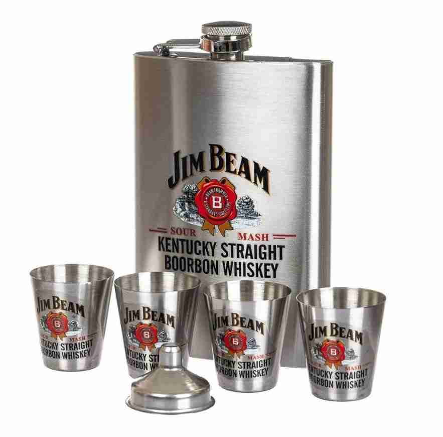 jim beam hip flask set with shot glasses