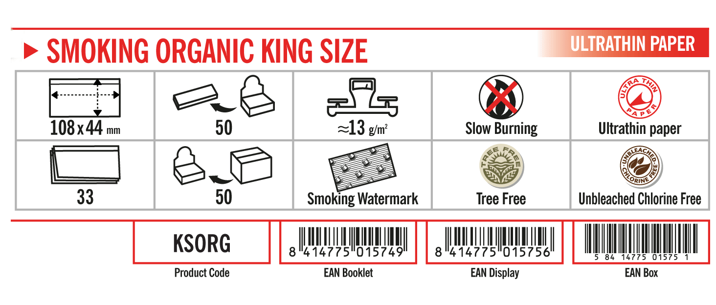 smoking organic rolling paper dimensions and size