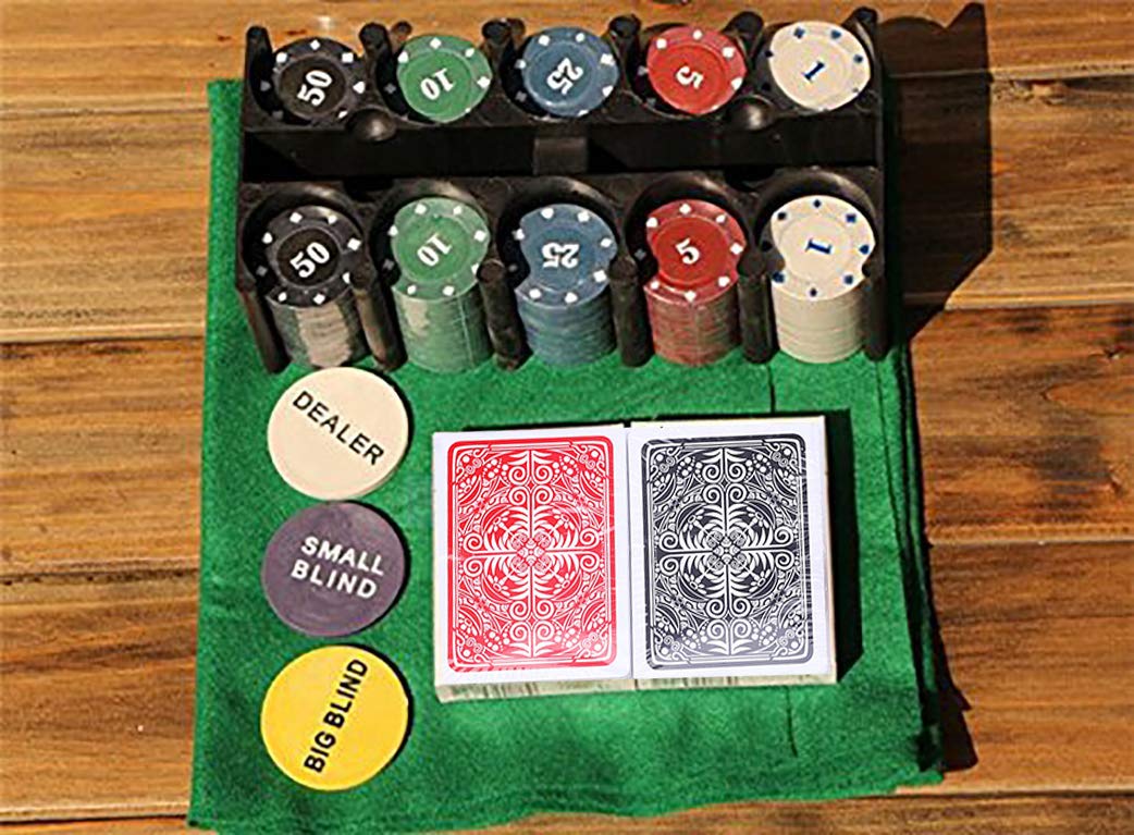 poker chip set poker mat in table