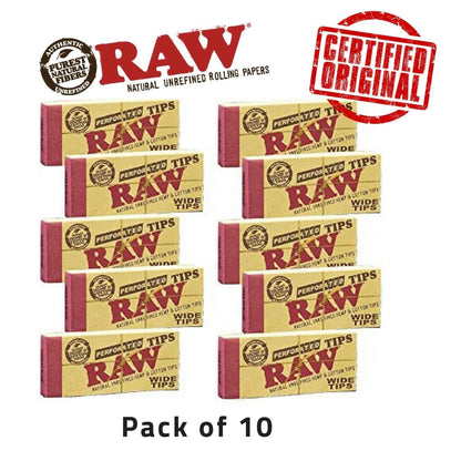 raw wide perforated filter tips pack of 10