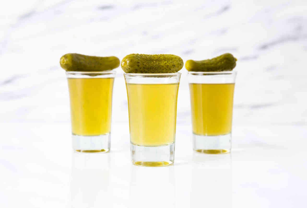 vodka shots glasses with pickle