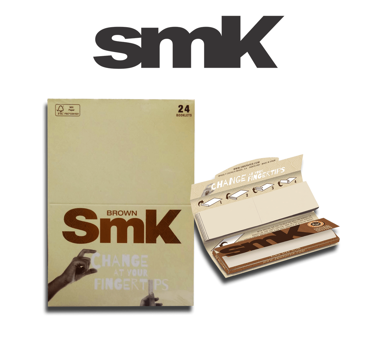 smk brown connoisseur rolling paper with tips box