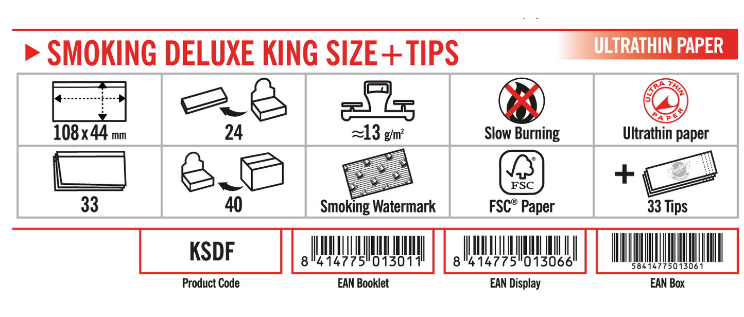 Smoking Deluxe Connoisseur - Rolling Paper with Tips Dimensions