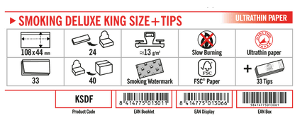 Smoking Deluxe Connoisseur - Rolling Paper with Tips Dimensions