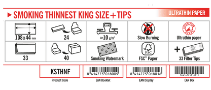 Smoking thinnest king size + tips dimensions