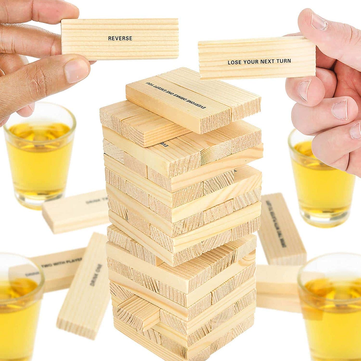 Wooden Drunken Tower Jenga Game With Shot Glasses